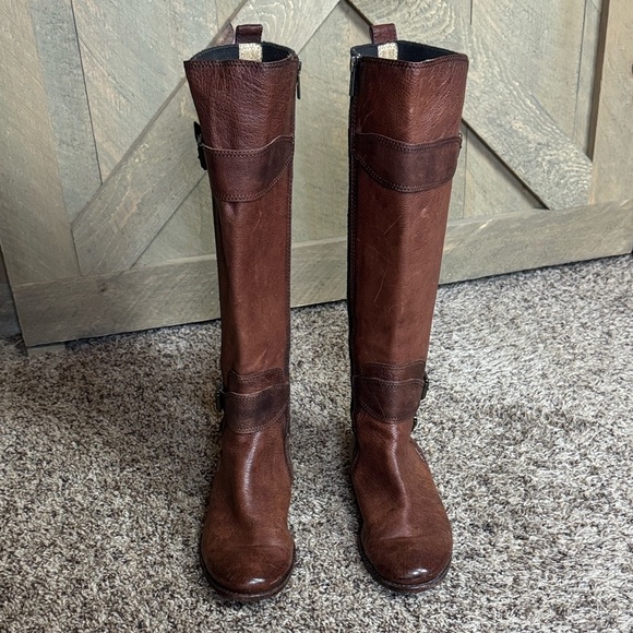 Frye Anna Gore tall whiskey Brown Leather Boots Size 7.5 - Picture 3 of 12